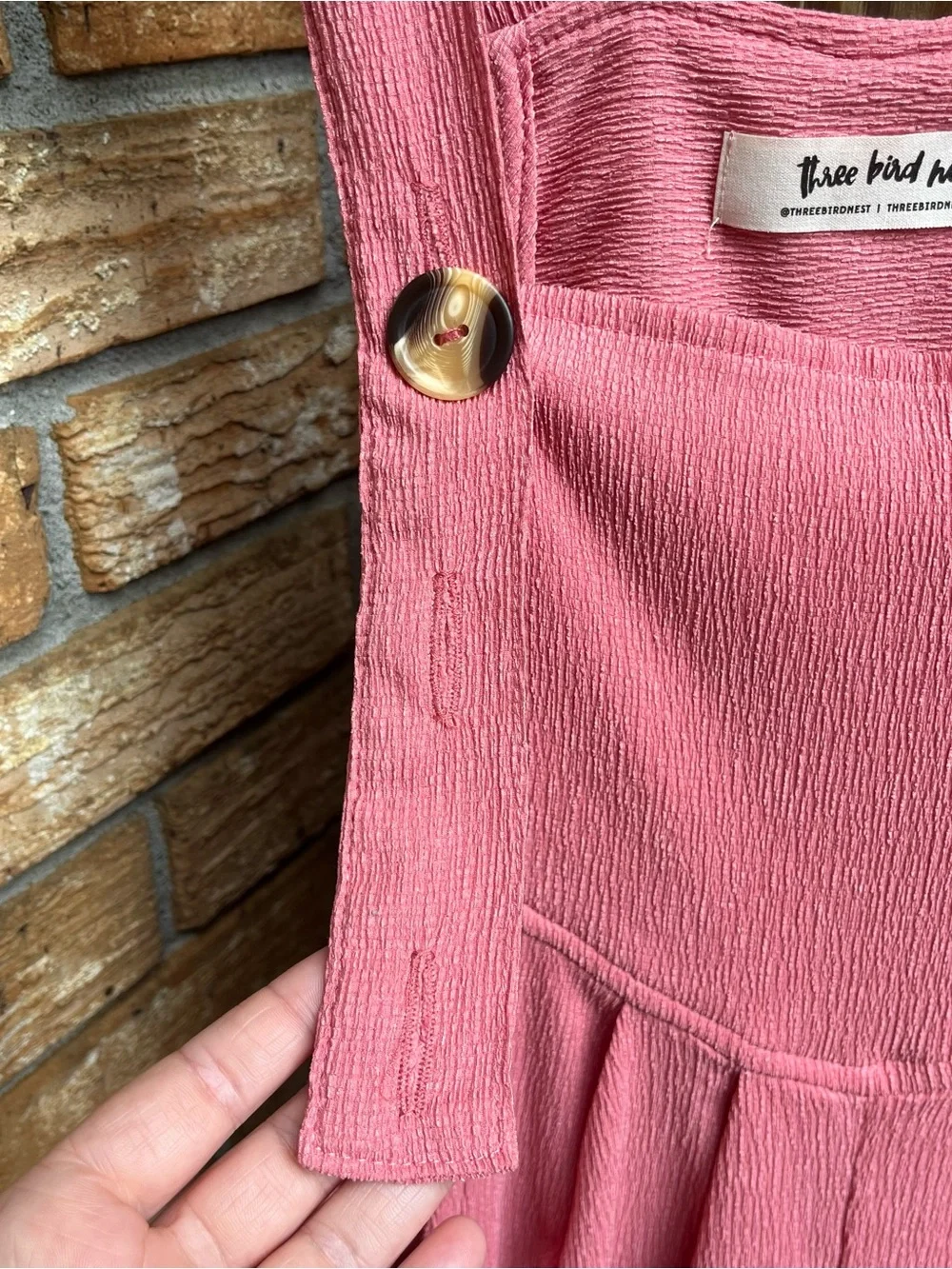 Three Bird Nest Rose Pink Wide Leg Jumpsuit Romper Boho - Picture 3 of 4